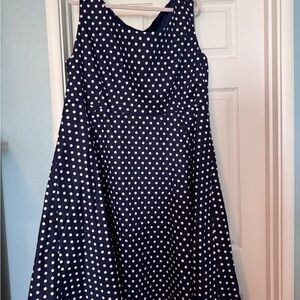 Polka Dot Asymmetrical Navy Sleeveless Dress